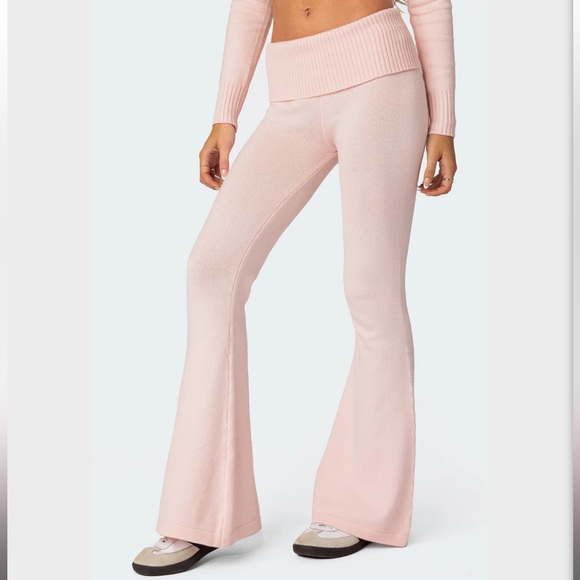 💕Edikted Desiree Knitted Hooded Cardigan & Low Rise Fold Over Pants Pink Set💕 - Picture 3 of 12